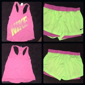 Nike Purple and Green Neon Short and Shirt Set!